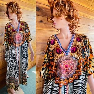 SHORE DRIVE NWT Leopard ZEBRA PEARLS Print CAFTAN O/S